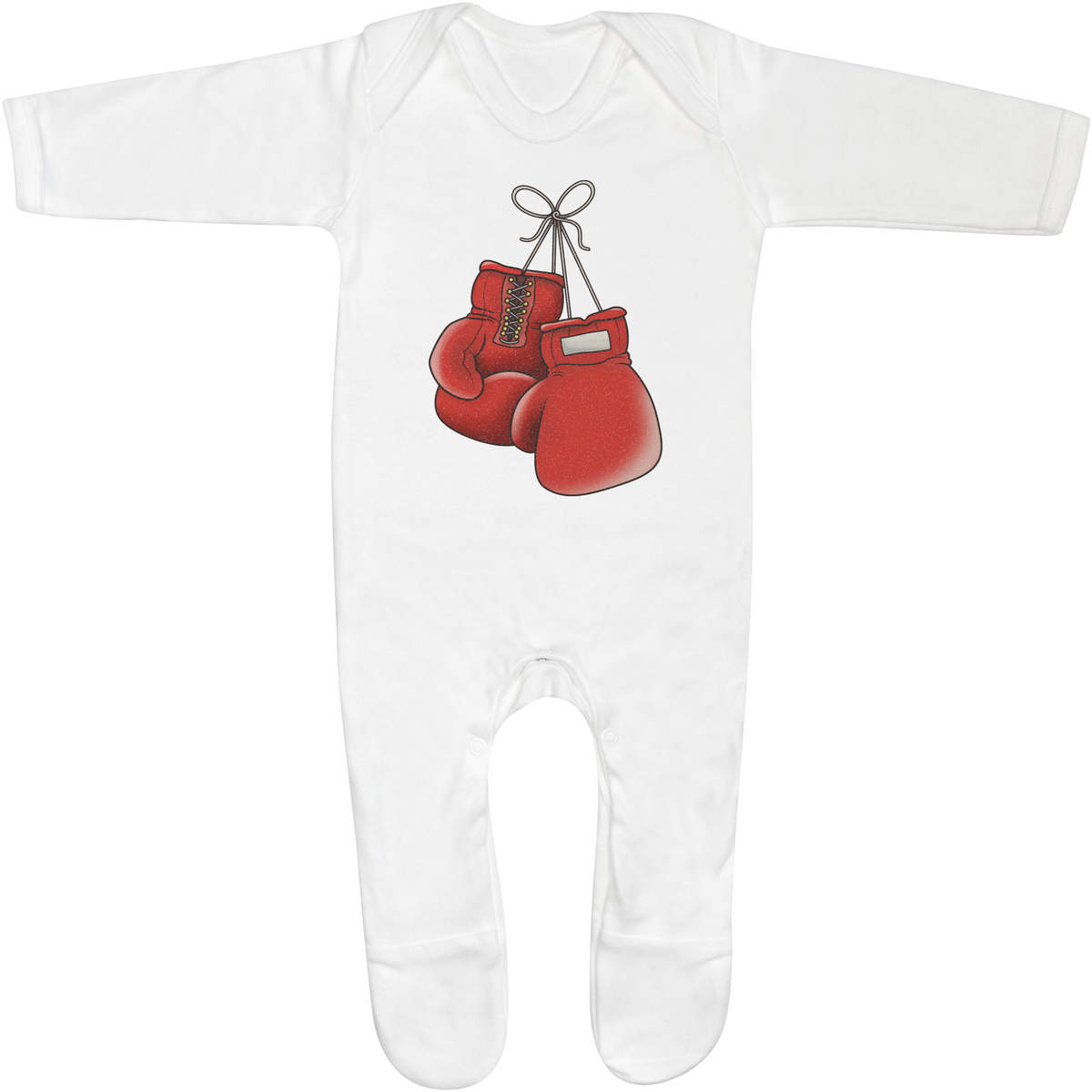 'Boxing Gloves' Baby Sleepsuit - 0-3 Months - Red Fight Sports Gear Hanging - White 100% Cotton Romper / Jumpsuit with Built-In Feet and Poppers (SS00026242)