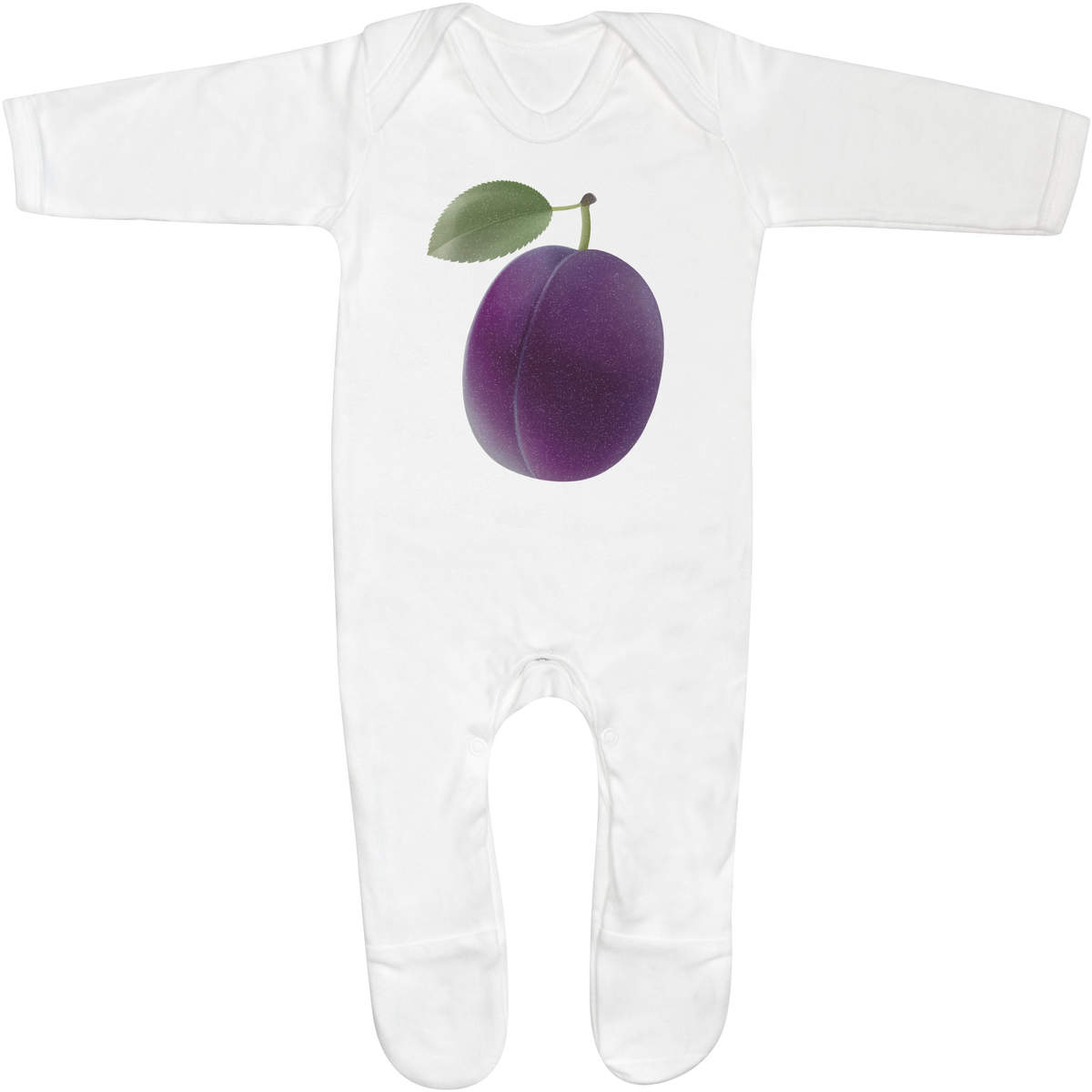 'Plum' Baby Sleepsuit - 0-3 Months - White 100% Cotton Romper / Jumpsuit with Built-In Feet and Poppers (SS00032653)