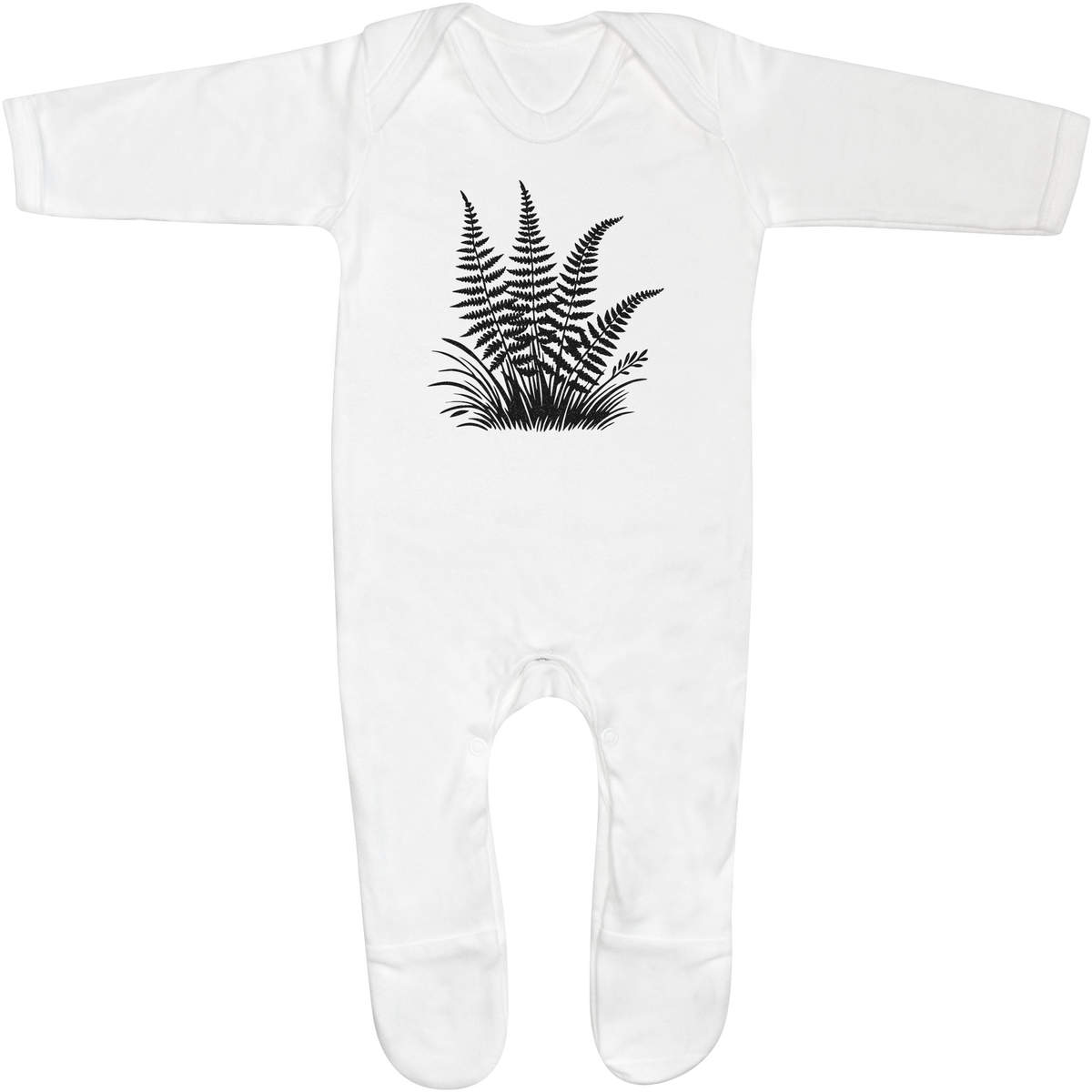 'Ferns and Grass' Baby Sleepsuit / Romper - 100% Cotton Jumpsuit with Built-In Feet and Poppers (SS045592)