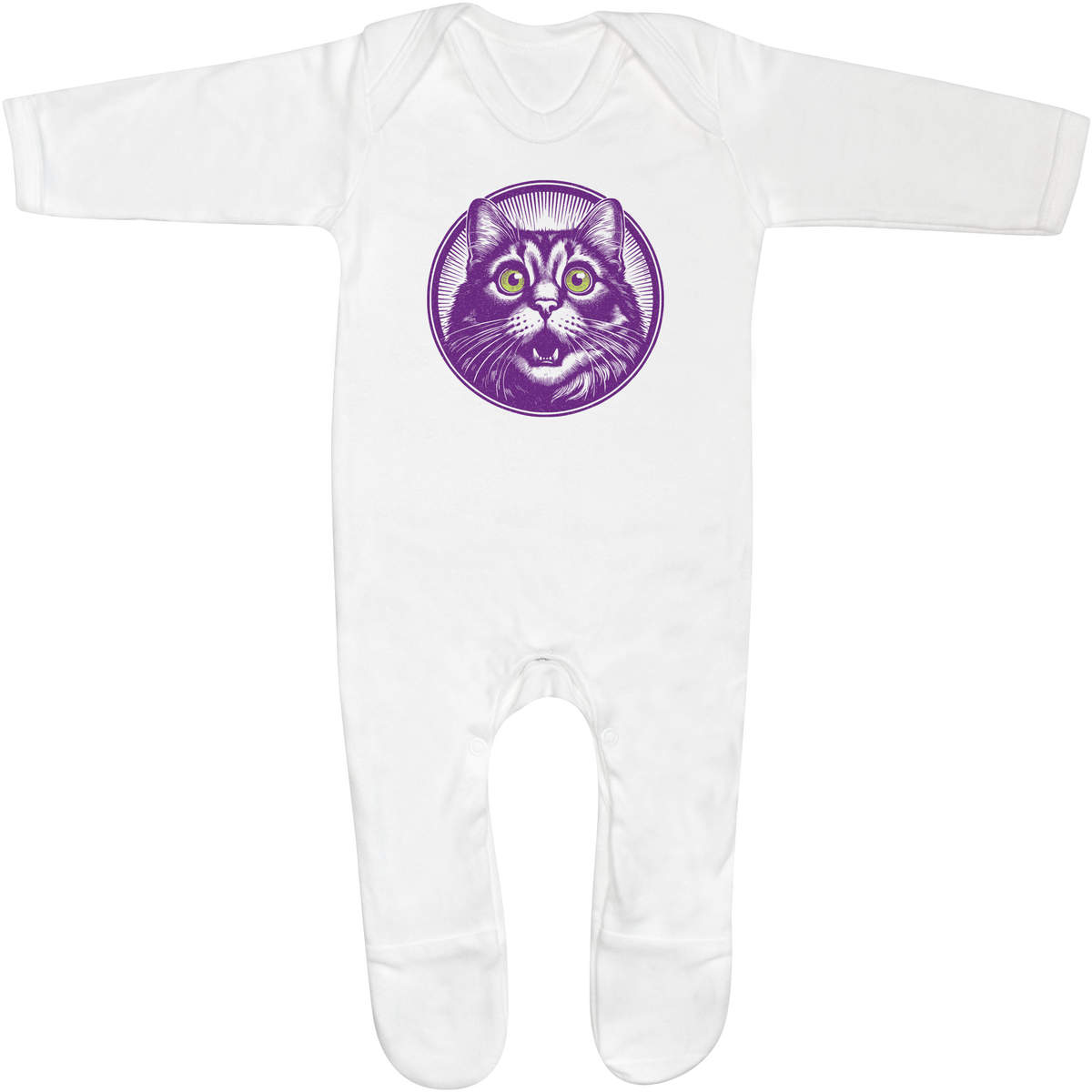 'Green Eyed Cat' Baby Romper Jumpsuits / Sleep suits (SS045599)