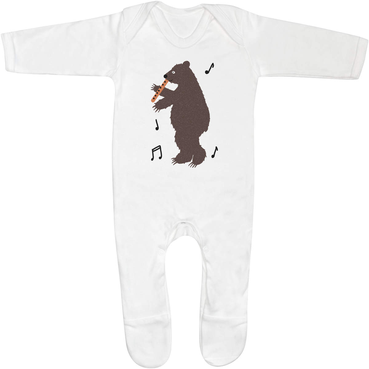 'Flute Playing Grizzly Bear' Baby Romper Jumpsuits / Sleep suits (SS046604)