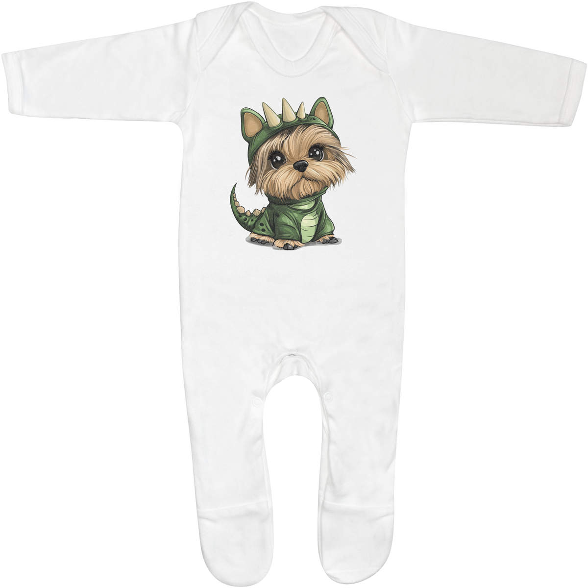'Cute Yorkshire Terrier Puppy in Dino Costume' Baby Romper Jumpsuits / Sleep suits (SS049435)