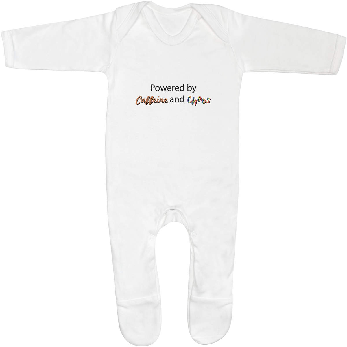0-3 Month 'Powered By Caffeine and Chaos' Baby Romper Jumpsuit / Sleep Suit (SS00096054)