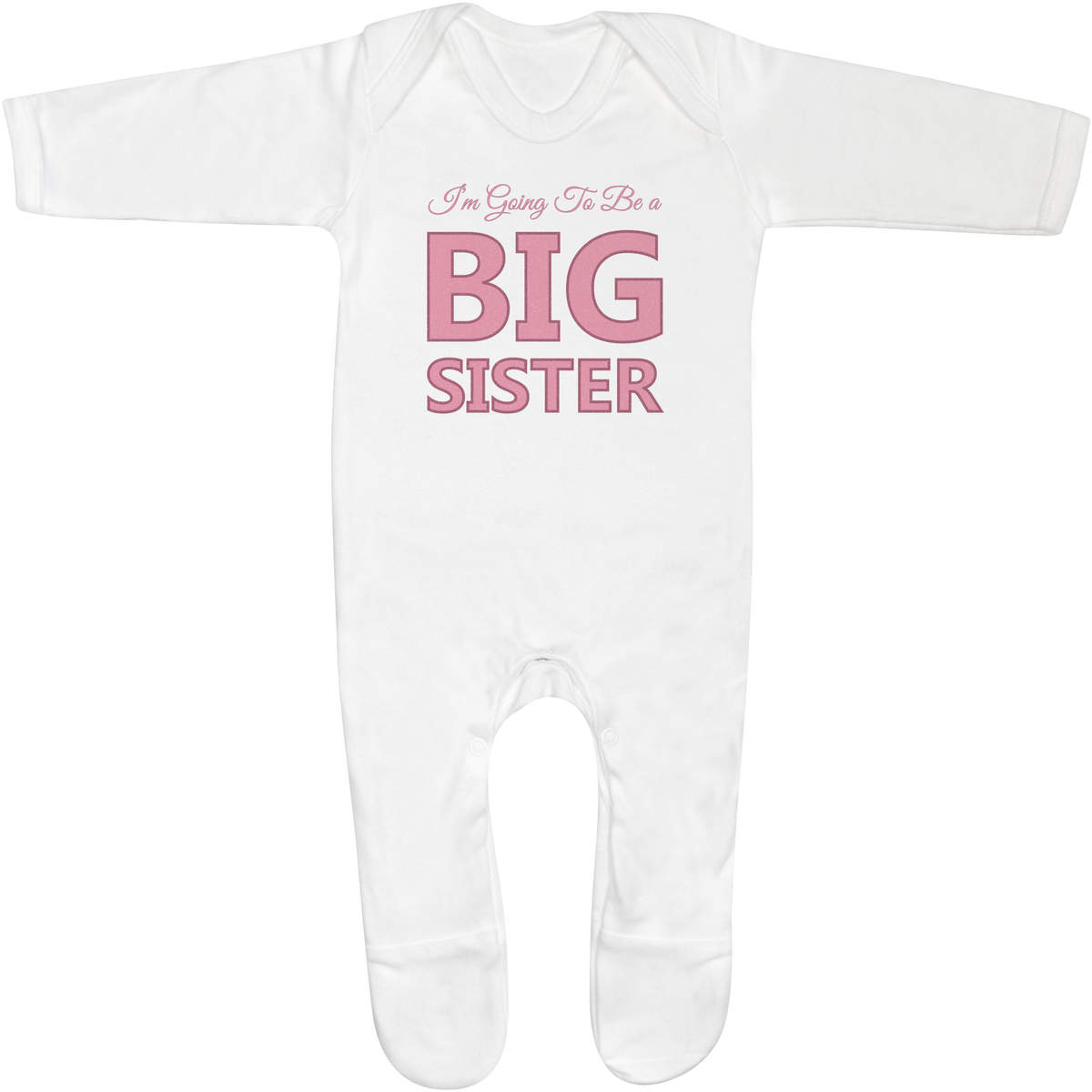 'Im Going To Be Big Sister' Baby Sleepsuit - 0-3 Months - White 100% Cotton Romper / Jumpsuit with Built-In Feet and Poppers (SS00096105)