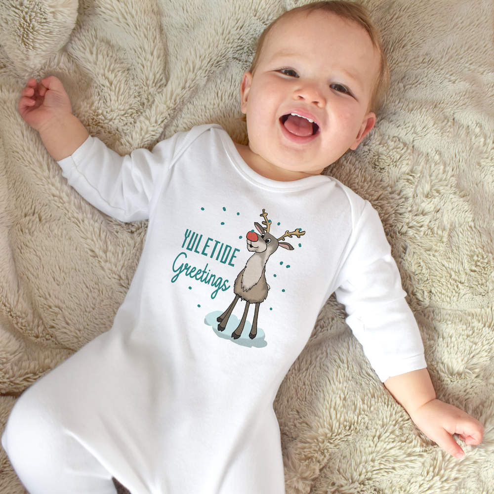 'Yuletide Greetings Reindeer' Baby Romper Jumpsuits / Sleep suits (SS051346) - Picture 9 of 24