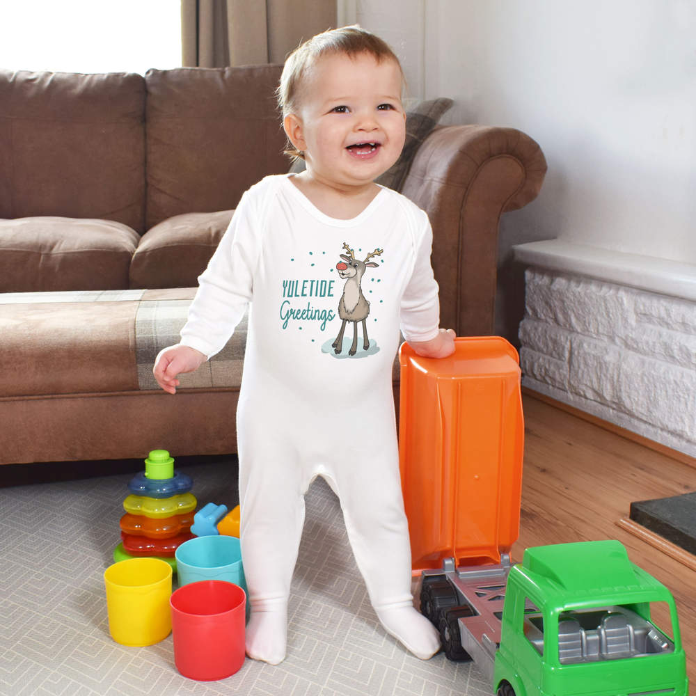 'Yuletide Greetings Reindeer' Baby Romper Jumpsuits / Sleep suits (SS051346) - Picture 10 of 24
