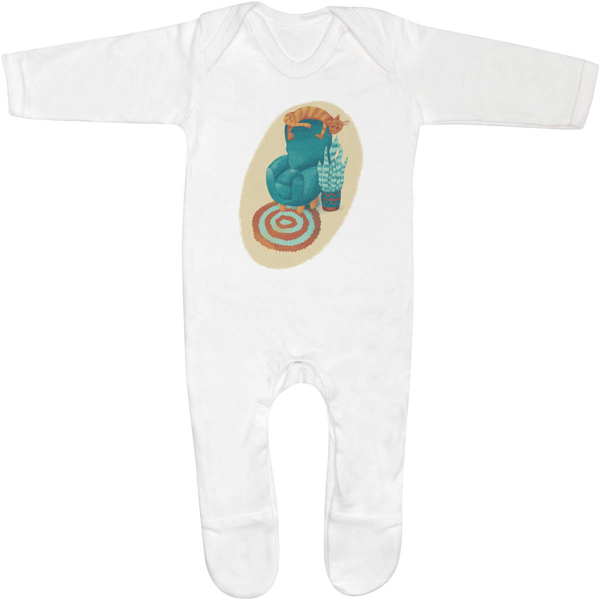 'Red Stripped Cat Colorful Illustration ' Baby Romper Jumpsuits / Sleep suits (SS053268)