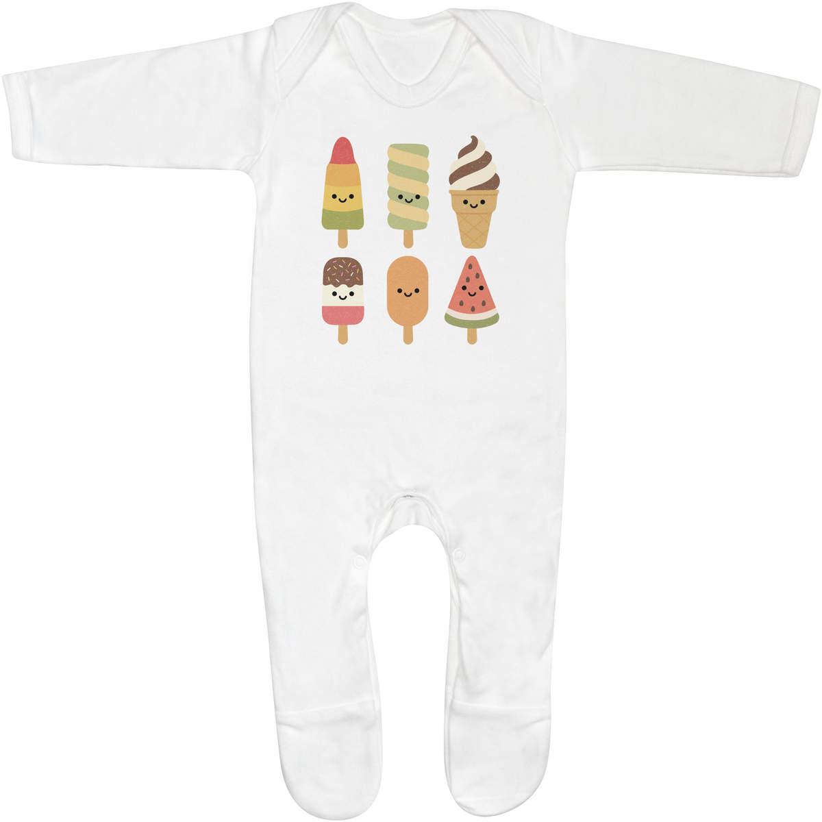 'Six Ice lollies' Baby Sleepsuit - 0-3 Months - White 100% Cotton Romper / Jumpsuit with Built-In Feet and Poppers (SS00104841)