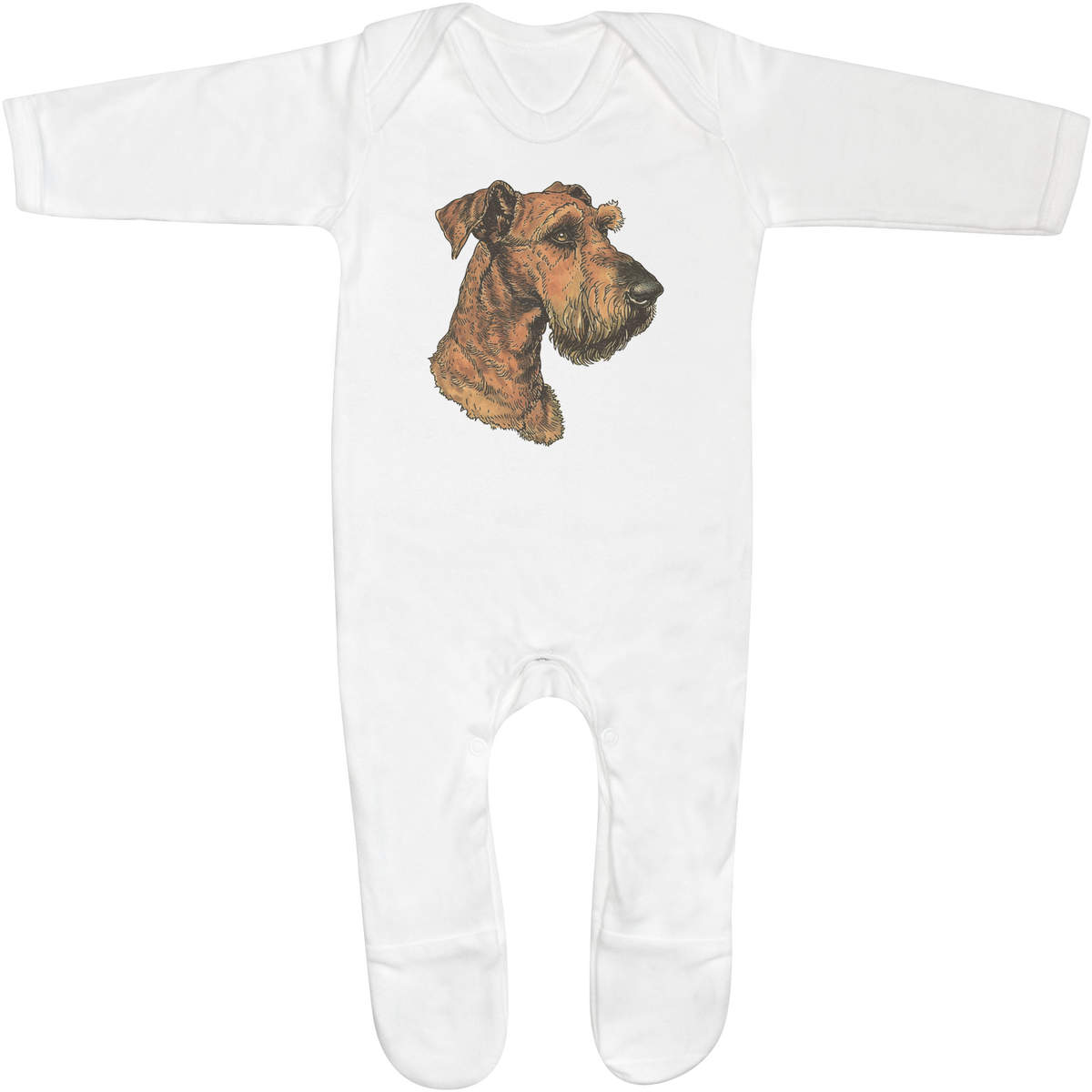 'Airedale Terrier Portrait' Baby Sleepsuit / Romper - 100% Cotton Jumpsuit with Built-In Feet and Poppers (SS054327)