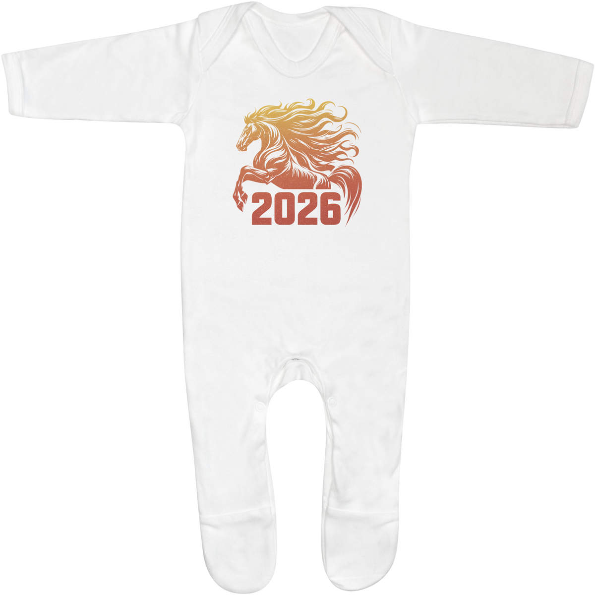 'Chinese New Year 2026' Baby Sleepsuit - 0-3 Months - White 100% Cotton Romper / Jumpsuit with Built-In Feet and Poppers (SS00116940)