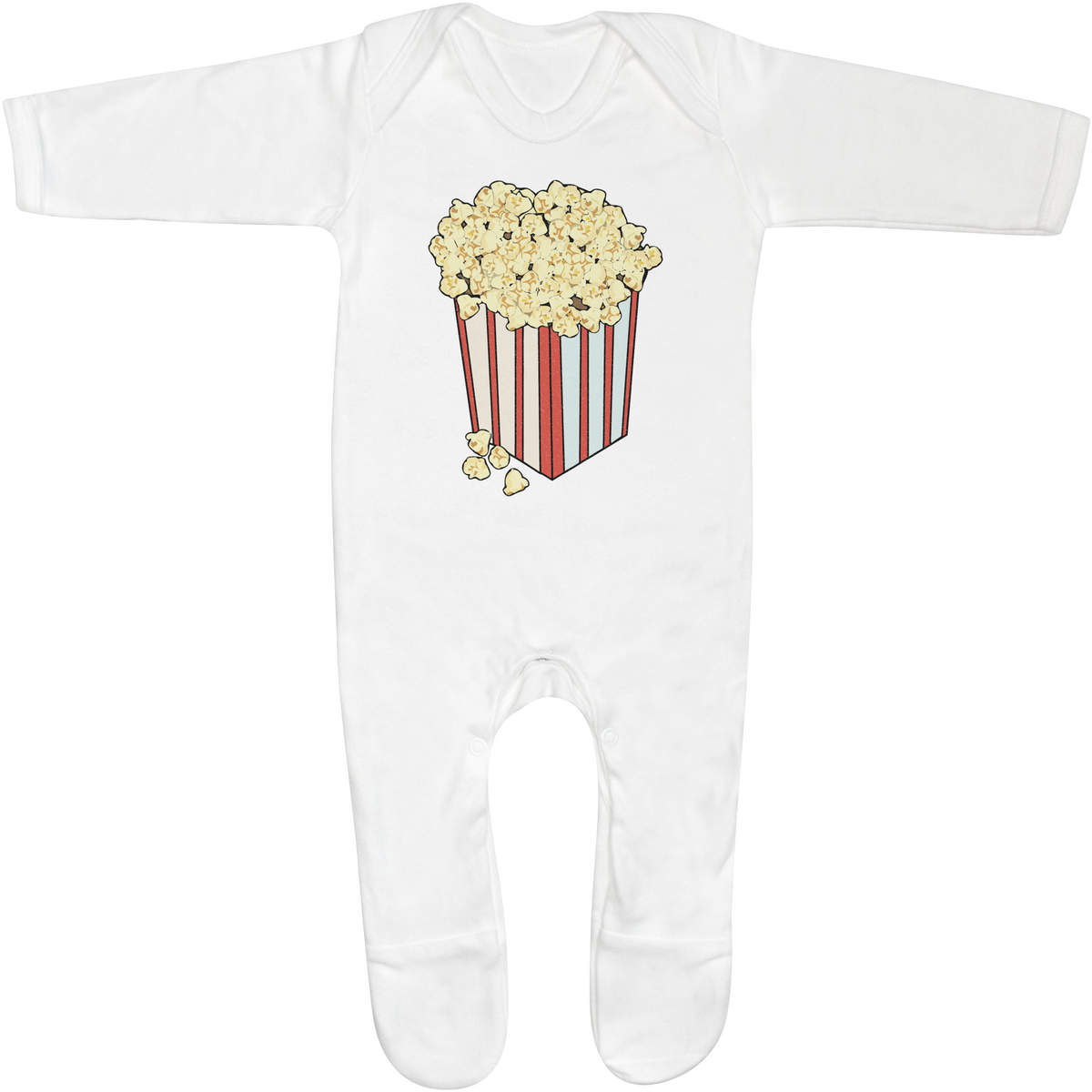 'Delicious Popcorn' Baby Sleepsuit / Romper - 100% Cotton Jumpsuit with Built-In Feet and Poppers (SS059013)