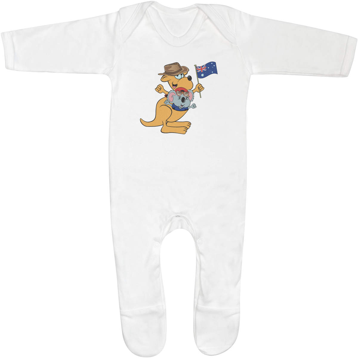 'Kangaroo and Koala' Baby Sleepsuit / Romper - 100% Cotton Jumpsuit with Built-In Feet and Poppers (SS059028)