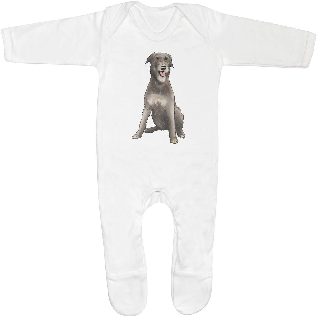 'Irish Wolfhound' Baby Sleepsuit - 3-6 Months - White 100% Cotton Romper / Jumpsuit with Built-In Feet and Poppers (SS00040331)