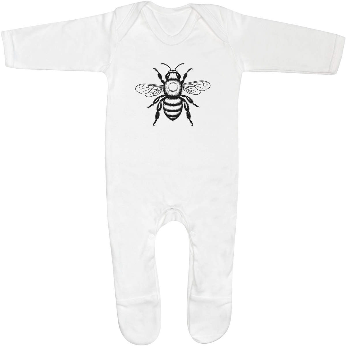 'Bumble Bee' Baby Sleepsuit - 3-6 Months - White 100% Cotton Romper / Jumpsuit with Built-In Feet and Poppers (SS00093379)