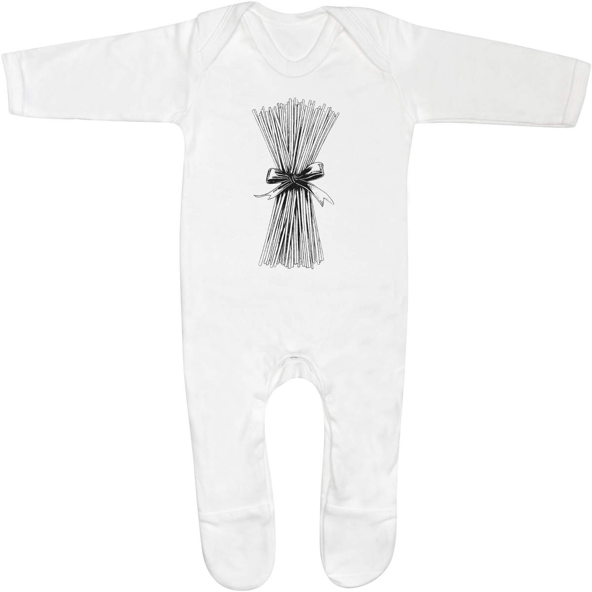 'Spaghetti With Ribbon' Baby Sleepsuit - 3-6 Months - White 100% Cotton Romper / Jumpsuit with Built-In Feet and Poppers (SS00101374)