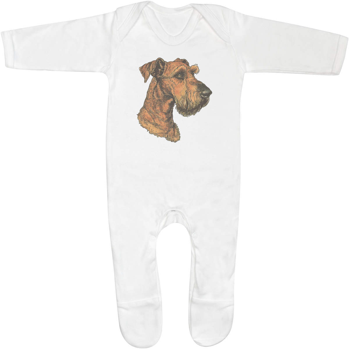 'Airedale Terrier Portrait' Baby Sleepsuit - 3-6 Months - White 100% Cotton Romper / Jumpsuit with Built-In Feet and Poppers (SS00105835)