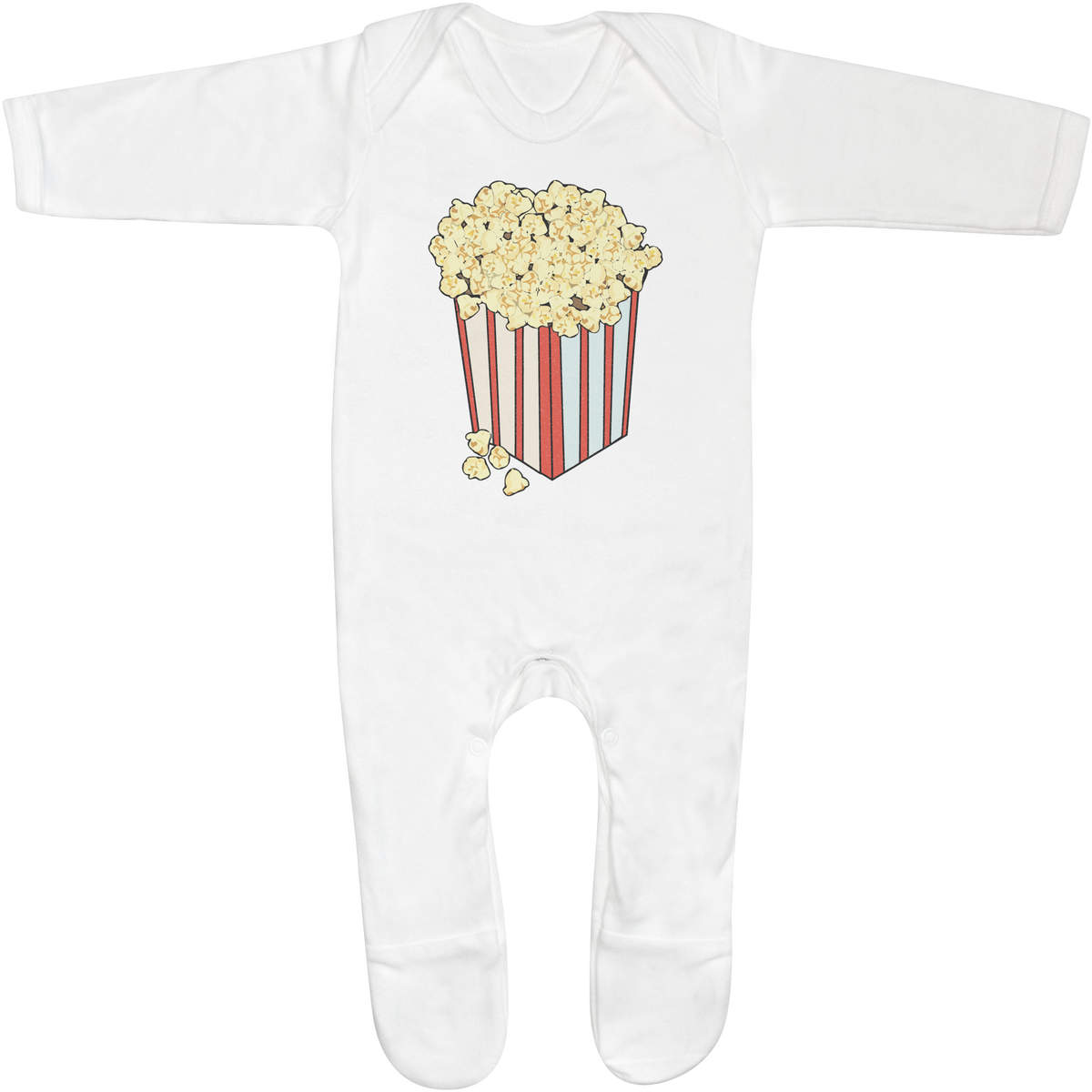'Delicious Popcorn' Baby Sleepsuit - 3-6 Months - White 100% Cotton Romper / Jumpsuit with Built-In Feet and Poppers (SS00118930)