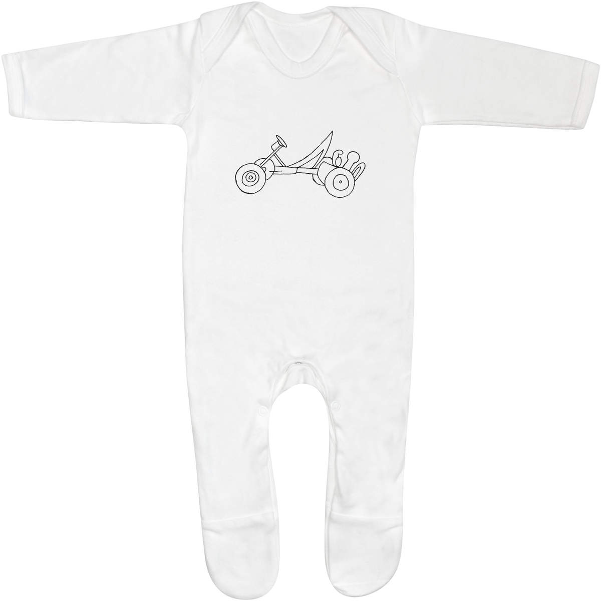 'Go Kart' Baby Sleepsuit - 6-12 Months - White 100% Cotton Romper / Jumpsuit with Built-In Feet and Poppers (SS00022074)