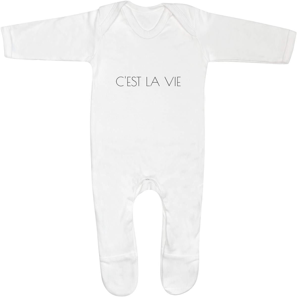 'C'est la Vie' Baby Sleepsuit - 6-12 Months - White 100% Cotton Romper / Jumpsuit with Built-In Feet and Poppers (SS00062774)