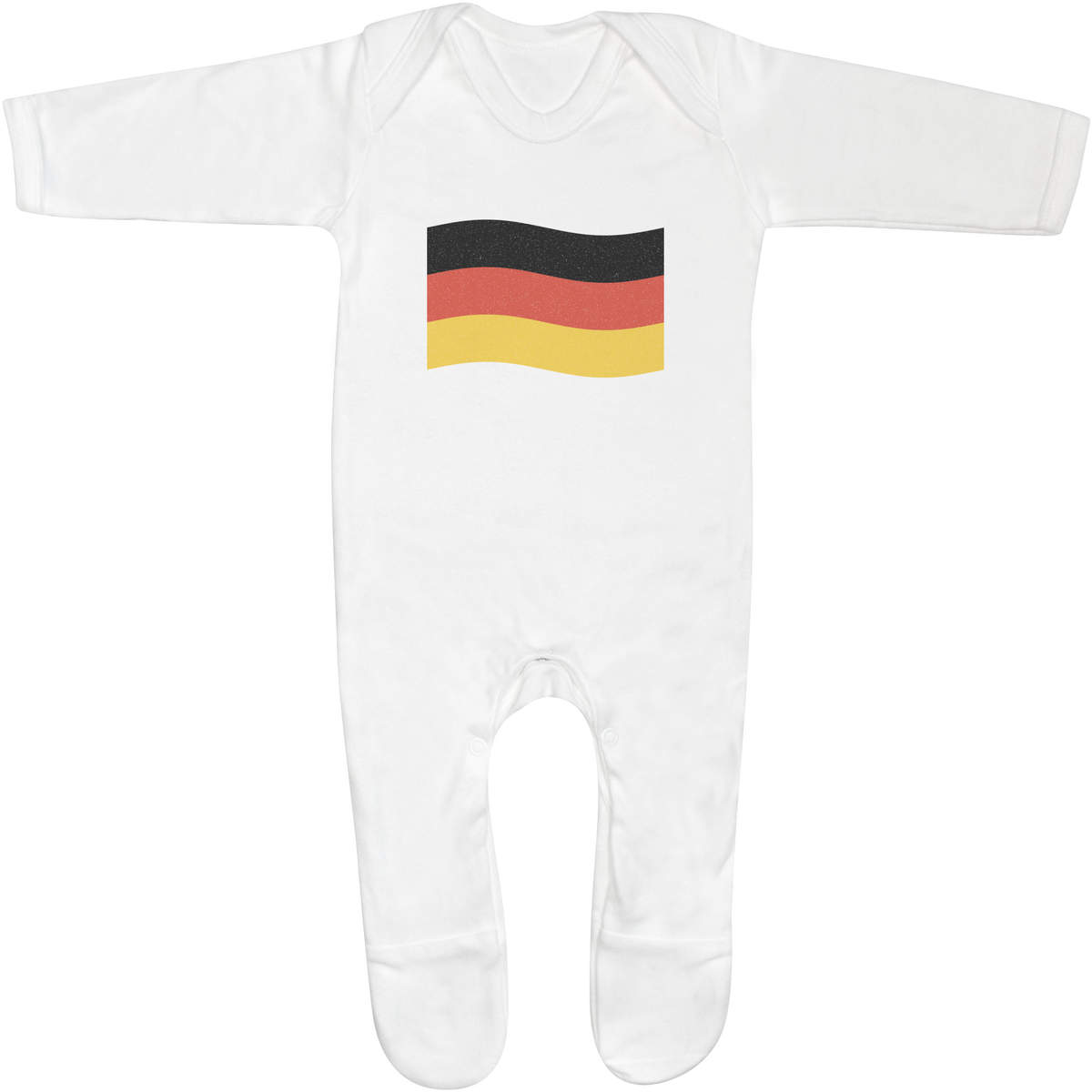 'Waving German Flag' Baby Sleepsuit - 6-12 Months - White 100% Cotton Romper / Jumpsuit with Built-In Feet and Poppers (SS00078461)
