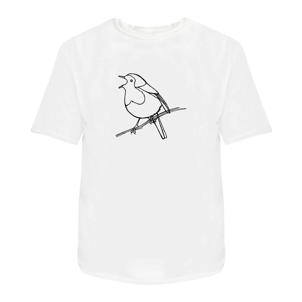 'Singing Robin' Unisex T-Shirt - 100 % Cotton, White, L (TA00053463)