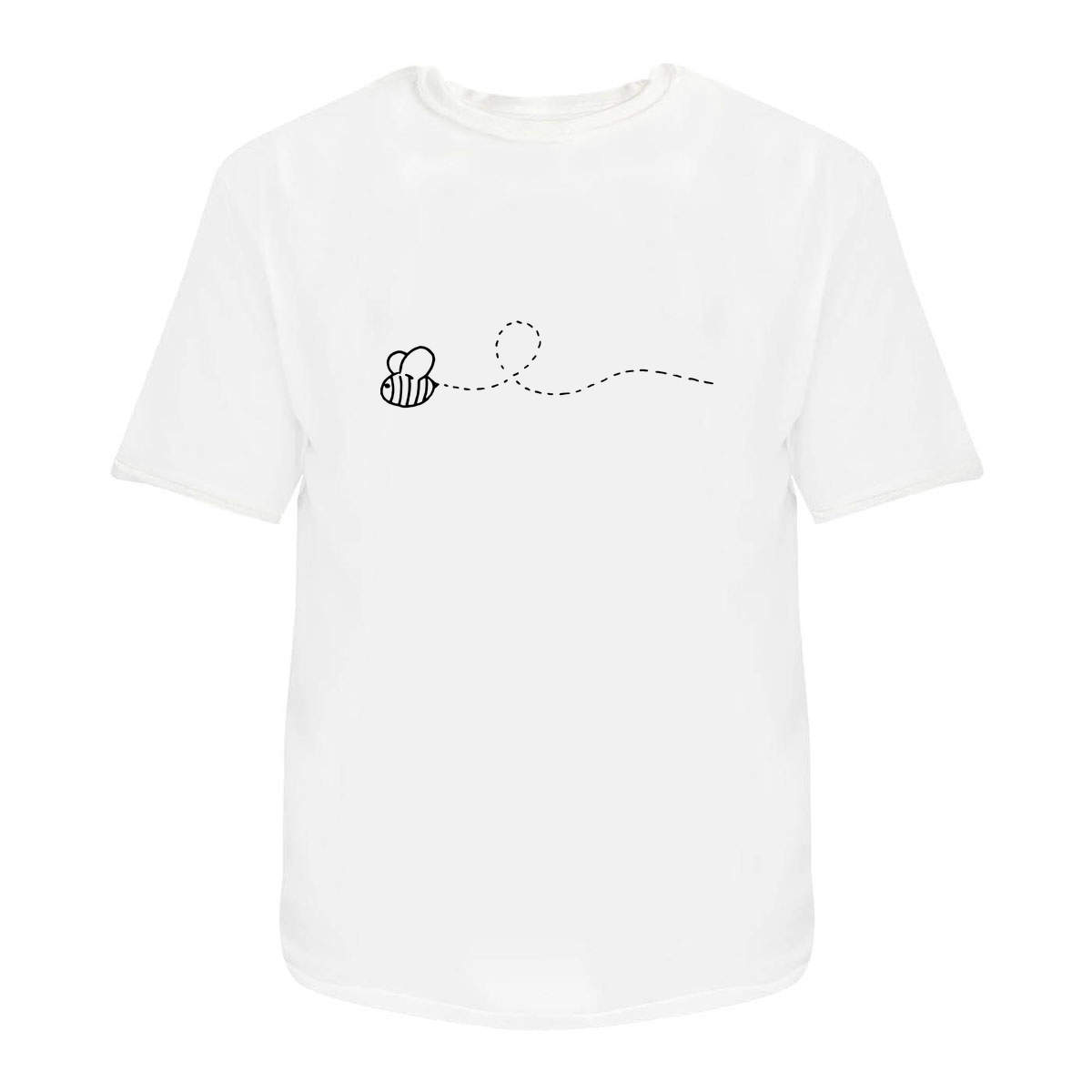 'Bumble Bee' Unisex T-Shirt - Cute Flying Insect Dotted Path - 100 % Cotton, White, L (TA00057407)