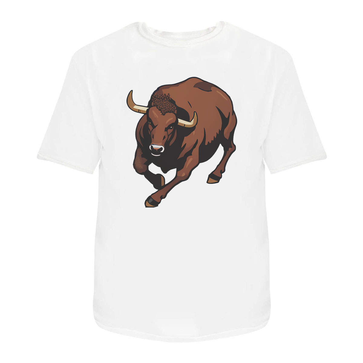 'Bull Running' Unisex T-Shirt - White, L - Graphic Tee, 100% Cotton Short Sleeve Top for Men and Women (TA00278300)