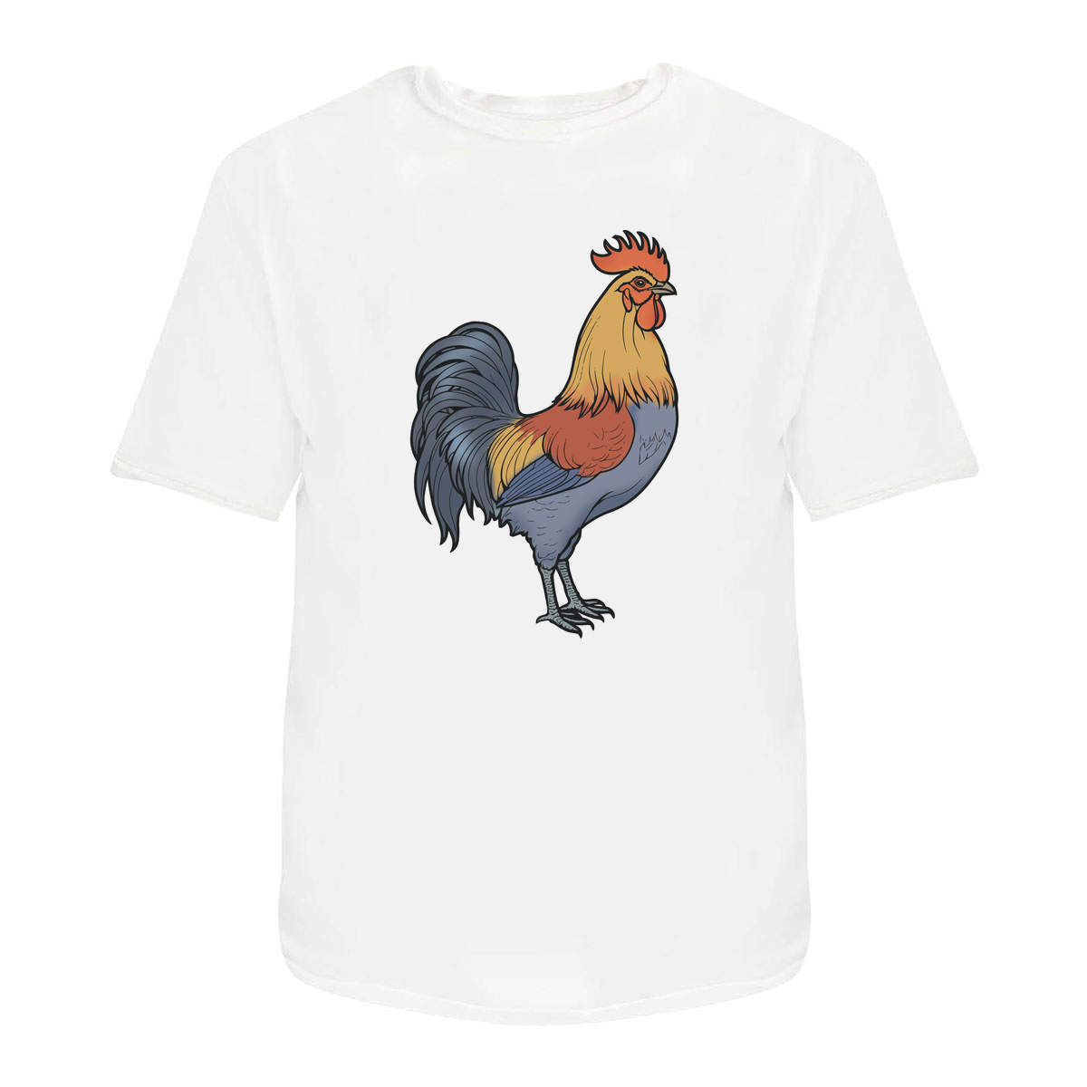 'Colorful Cockerel' Unisex T-Shirt -  100 % Cotton, White, L (TA00304280)