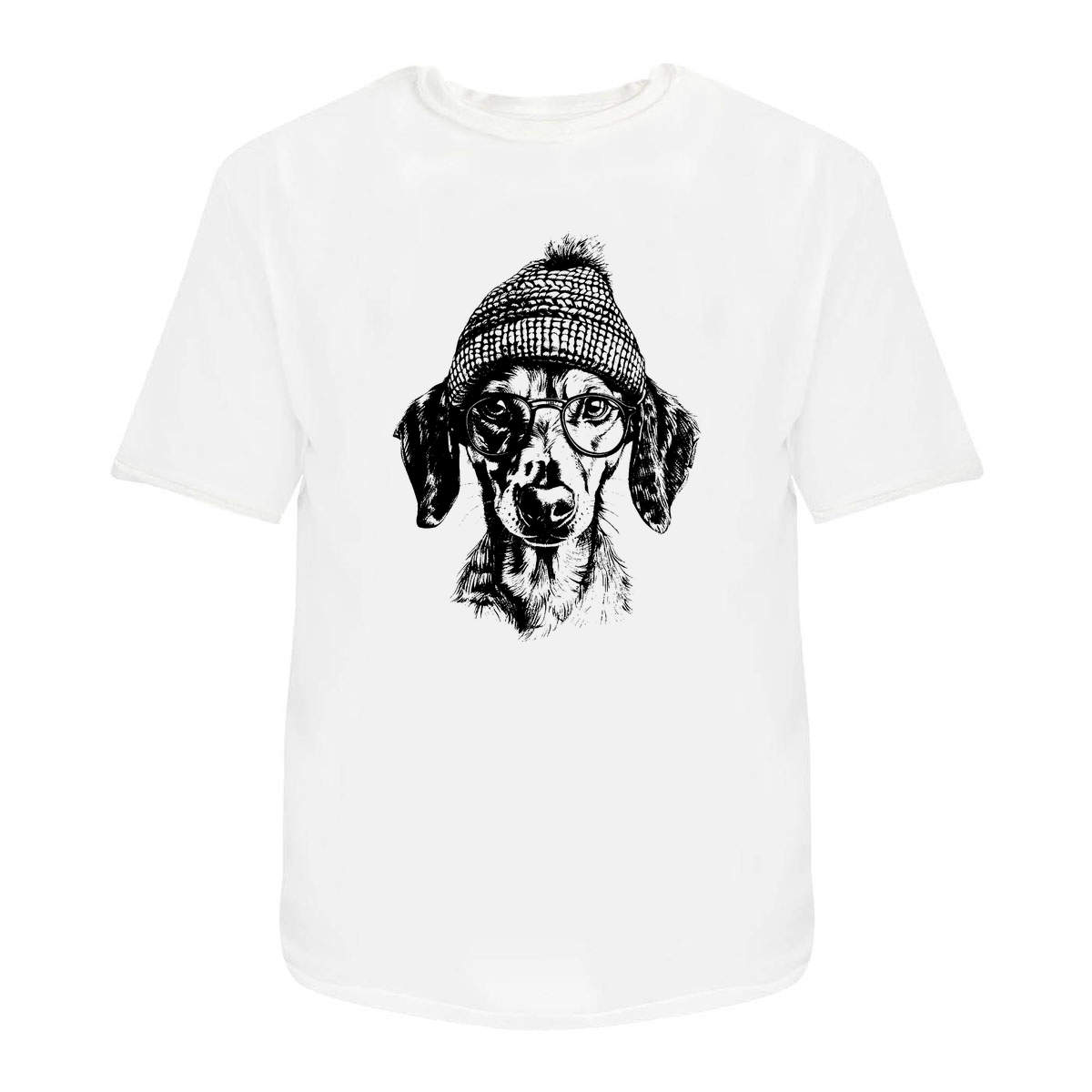 'Daschund Wearing Glasses' Unisex T-Shirt -  100 % Cotton, White, L (TA00317710)
