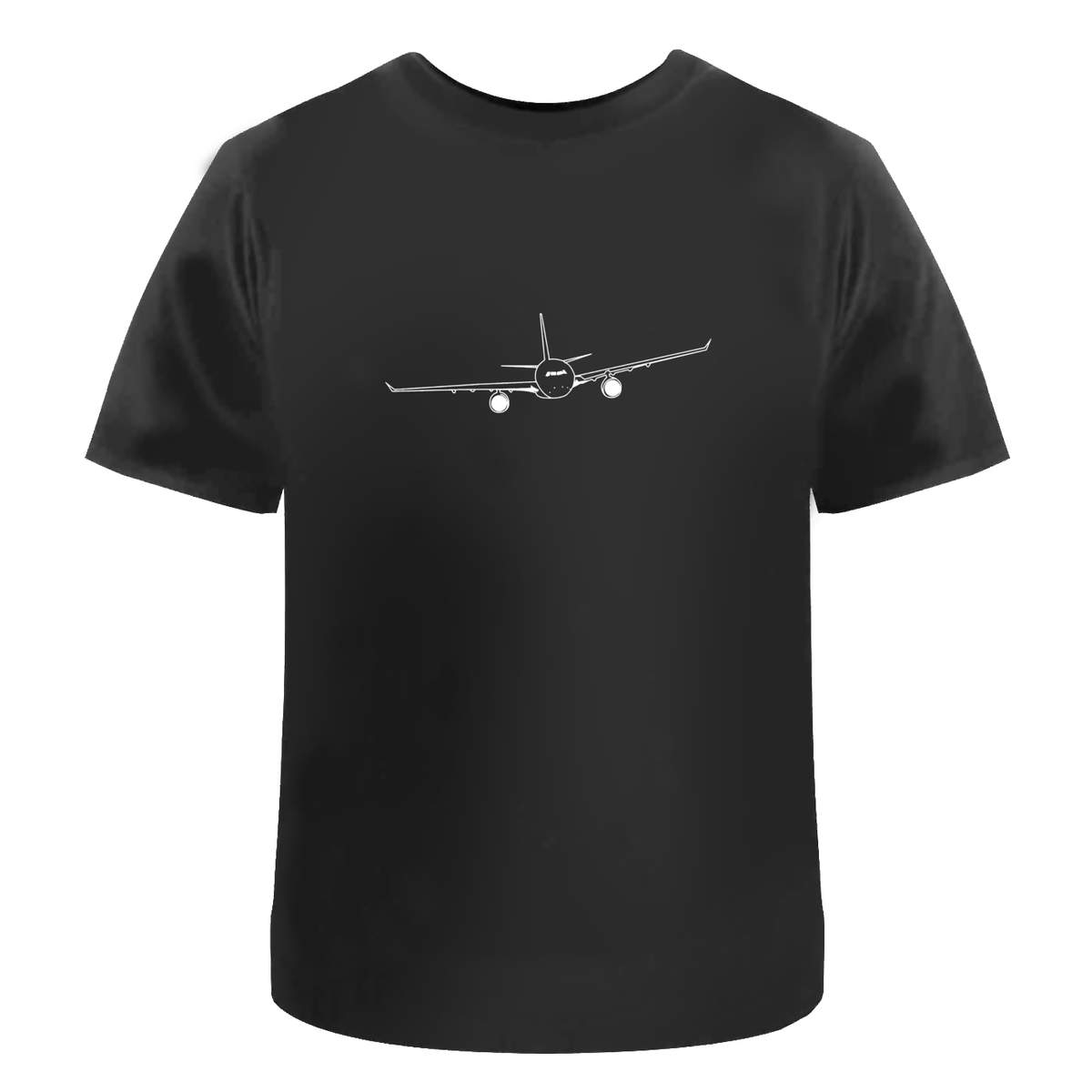 'Incoming Airplane' Unisex T-Shirt - Commercial Airliner Head-On View Line - 100 % Cotton, Black, L (TA00096987)