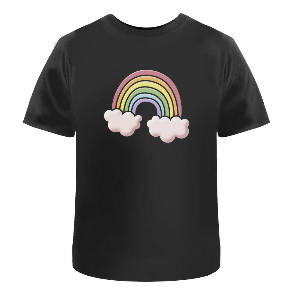 'Rainbow & Clouds' Unisex T-Shirt - 100 % Cotton, Black, L (TA00128615)
