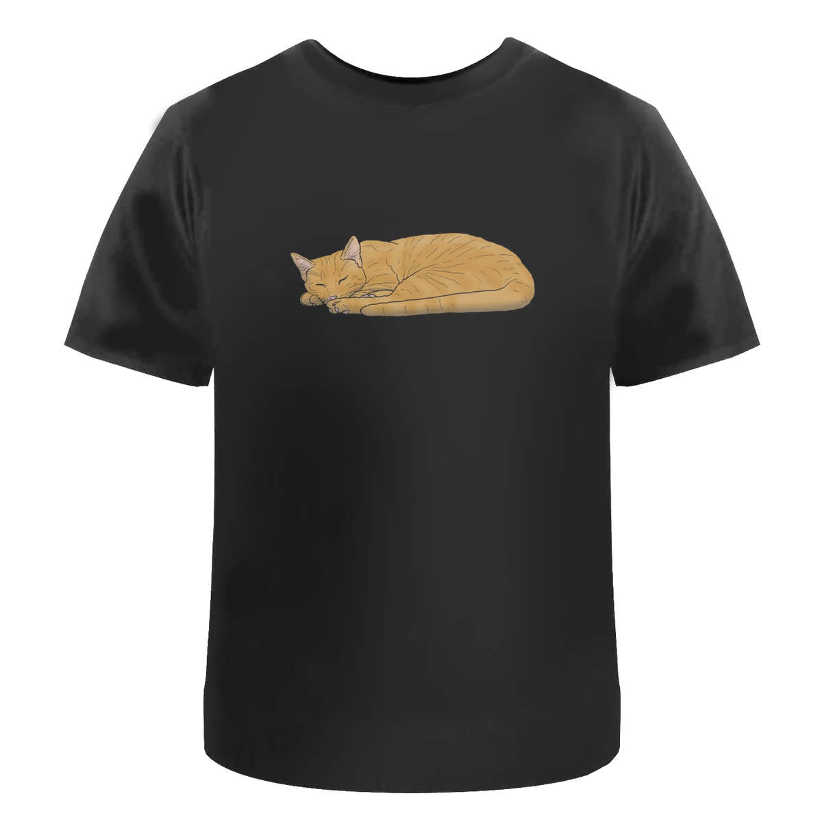 'Sleeping Ginger Cat' Unisex T-Shirt - Black, L - Graphic Tee, 100% Cotton Short Sleeve Top for Men and Women (TA00143819)