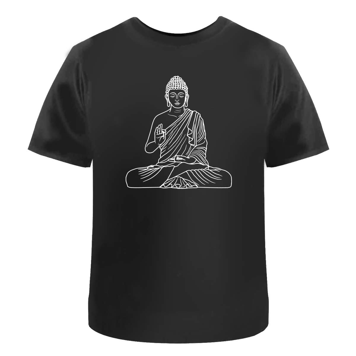 'Buddha Statue' Unisex T-Shirt - Black, L - Graphic Tee, 100% Cotton Short Sleeve Top for Men and Women (TA00148119)