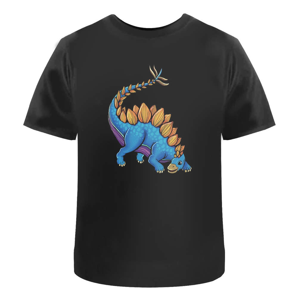 'Cartoon Stegosaurus Dinosaur' Unisex T-Shirt - 100 % Cotton, Black, L (TA00202418)