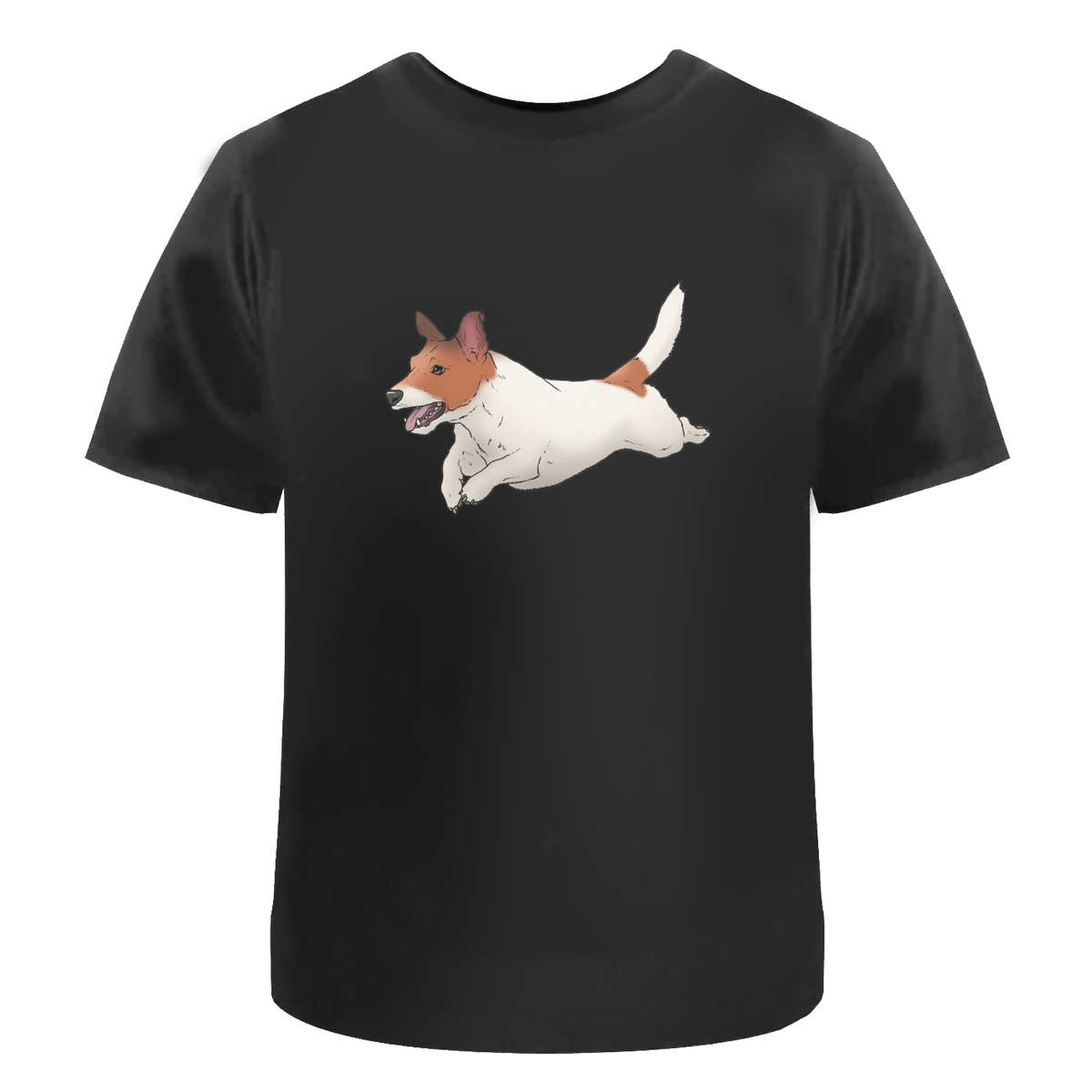 'Running Jack Russell Dog' Unisex T-Shirt - Black, L - Graphic Tee, 100% Cotton Short Sleeve Top for Men and Women (TA00212506)