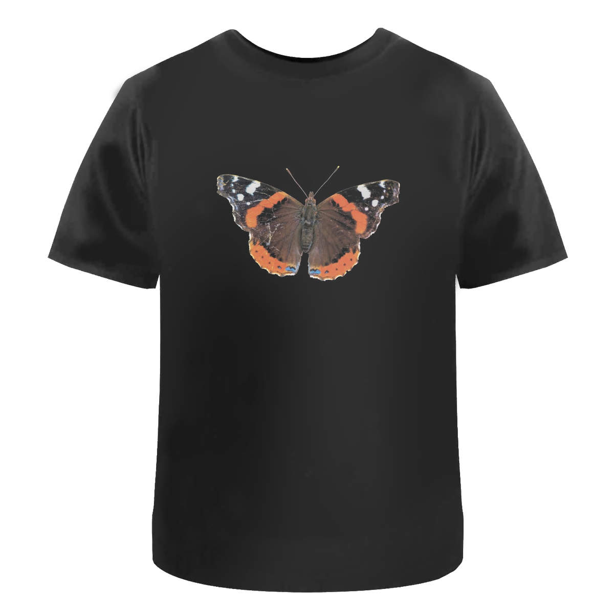 'Red Admiral Butterfly' Unisex T-Shirt - Black, L - Graphic Tee, 100% Cotton Short Sleeve Top for Men and Women (TA00220754)