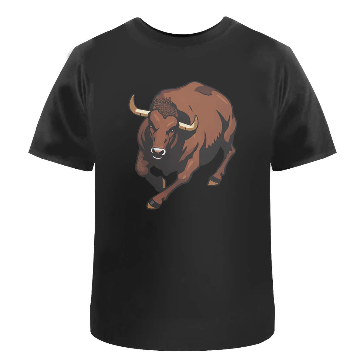 'Bull Running' Unisex T-Shirt - Black, L - Graphic Tee, 100% Cotton Short Sleeve Top for Men and Women (TA00278296)
