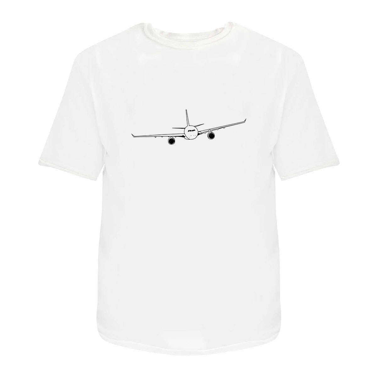 'Incoming Airplane' Unisex T-Shirt - White, M - Commercial Airliner Head-On View Line - Graphic Tee, 100% Cotton Short Sleeve Top for Men and Women (TA00002486)