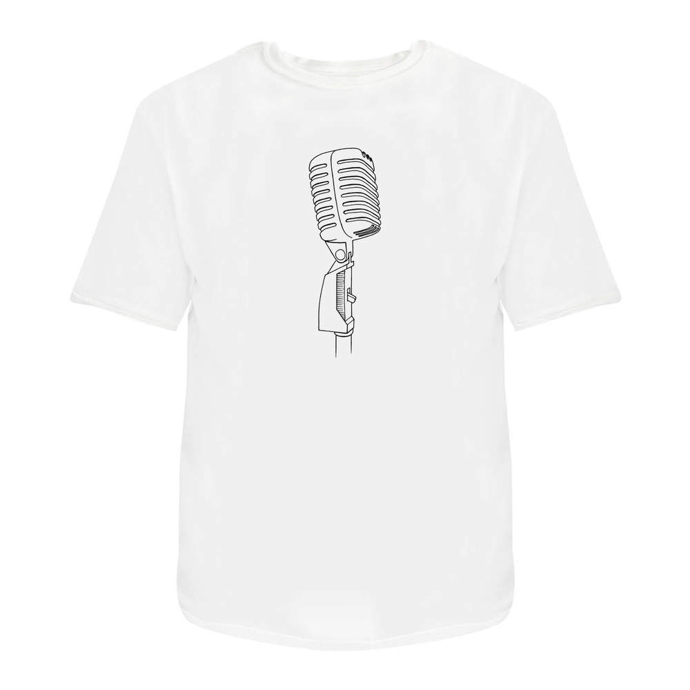 'Retro Microphone' Unisex T-Shirt - 100 % Cotton, White, M (TA00012562)