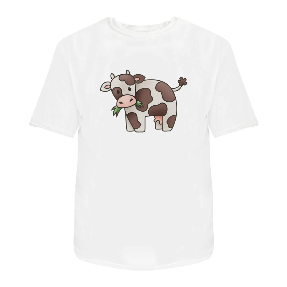 'Brown Cow Eating Grass' Unisex T-Shirt - 100 % Cotton, White, M (TA00038810)