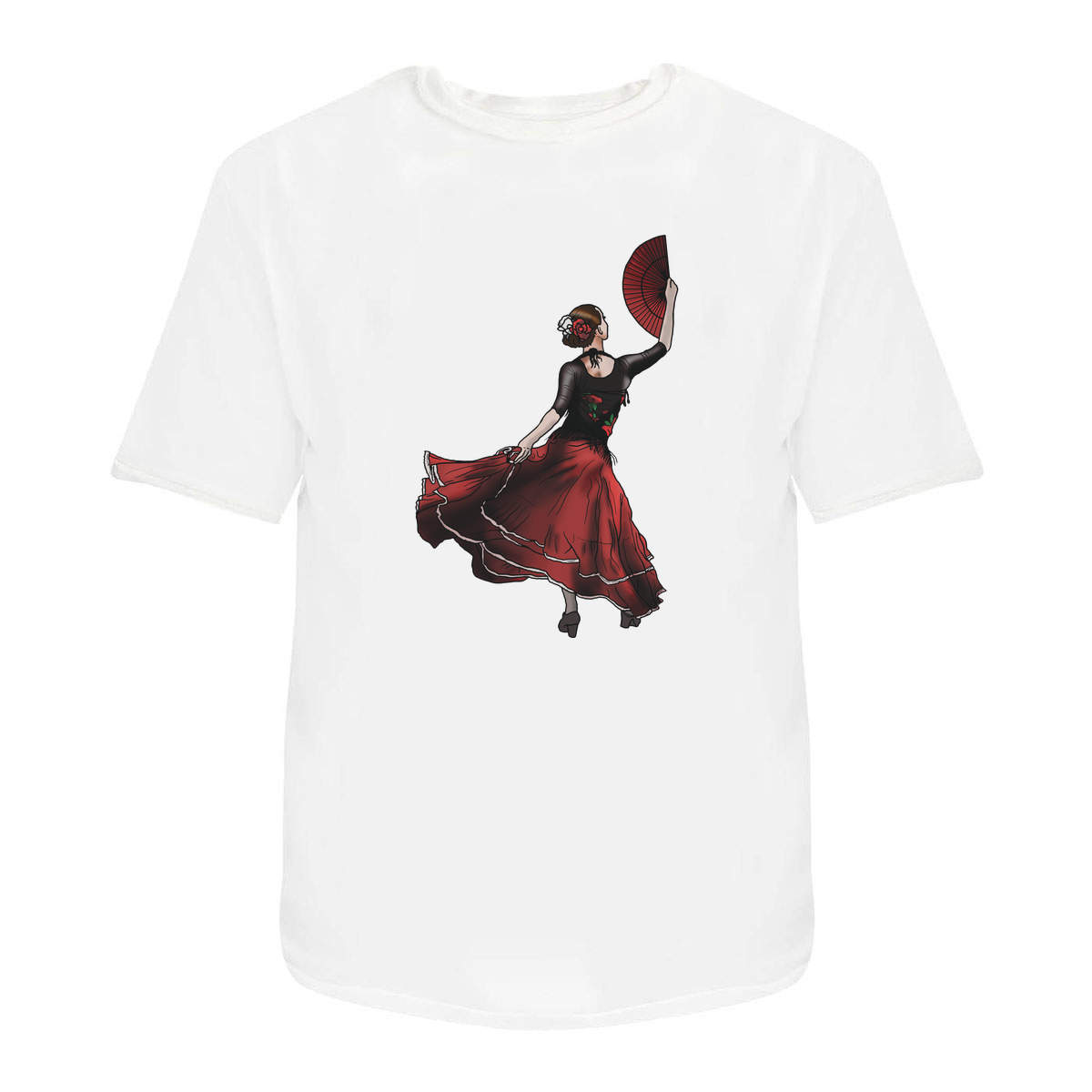'Flamenco Dancer' Unisex T-Shirt - White, M - Graphic Tee, 100% Cotton Short Sleeve Top for Men and Women (TA00077842)