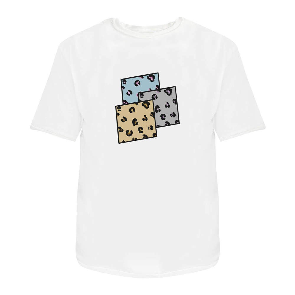 'Leopard Print Squares' Unisex T-Shirt - 100 % Cotton, White, M (TA00084250)