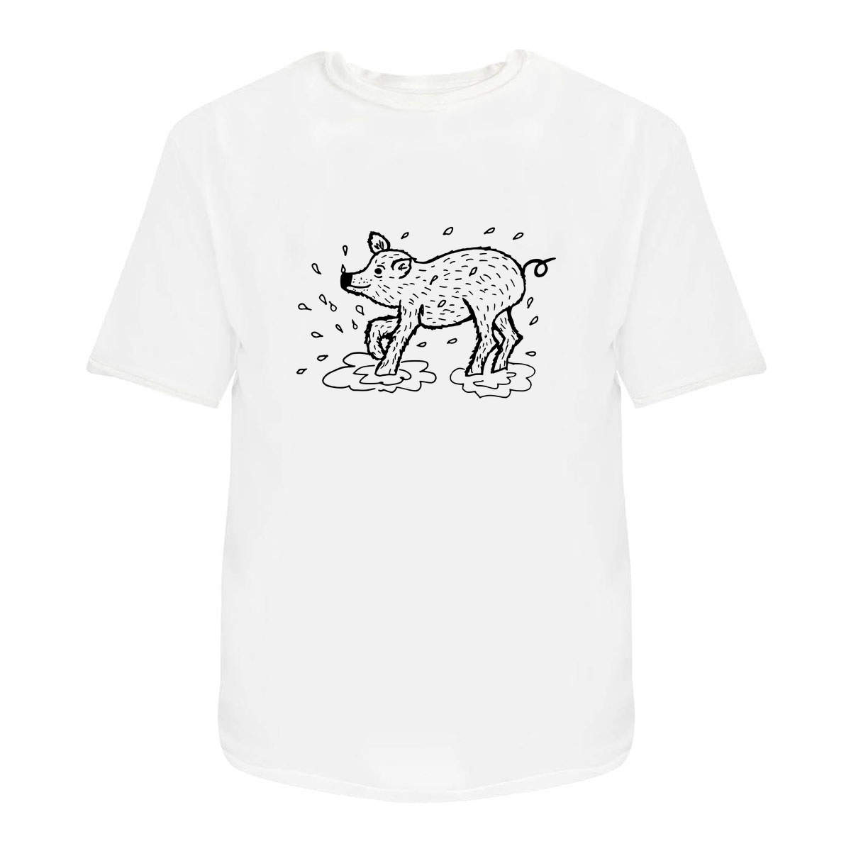 'Pig in Mud' Unisex T-Shirt - White, M - Graphic Tee, 100% Cotton Short Sleeve Top for Men and Women (TA00166286)