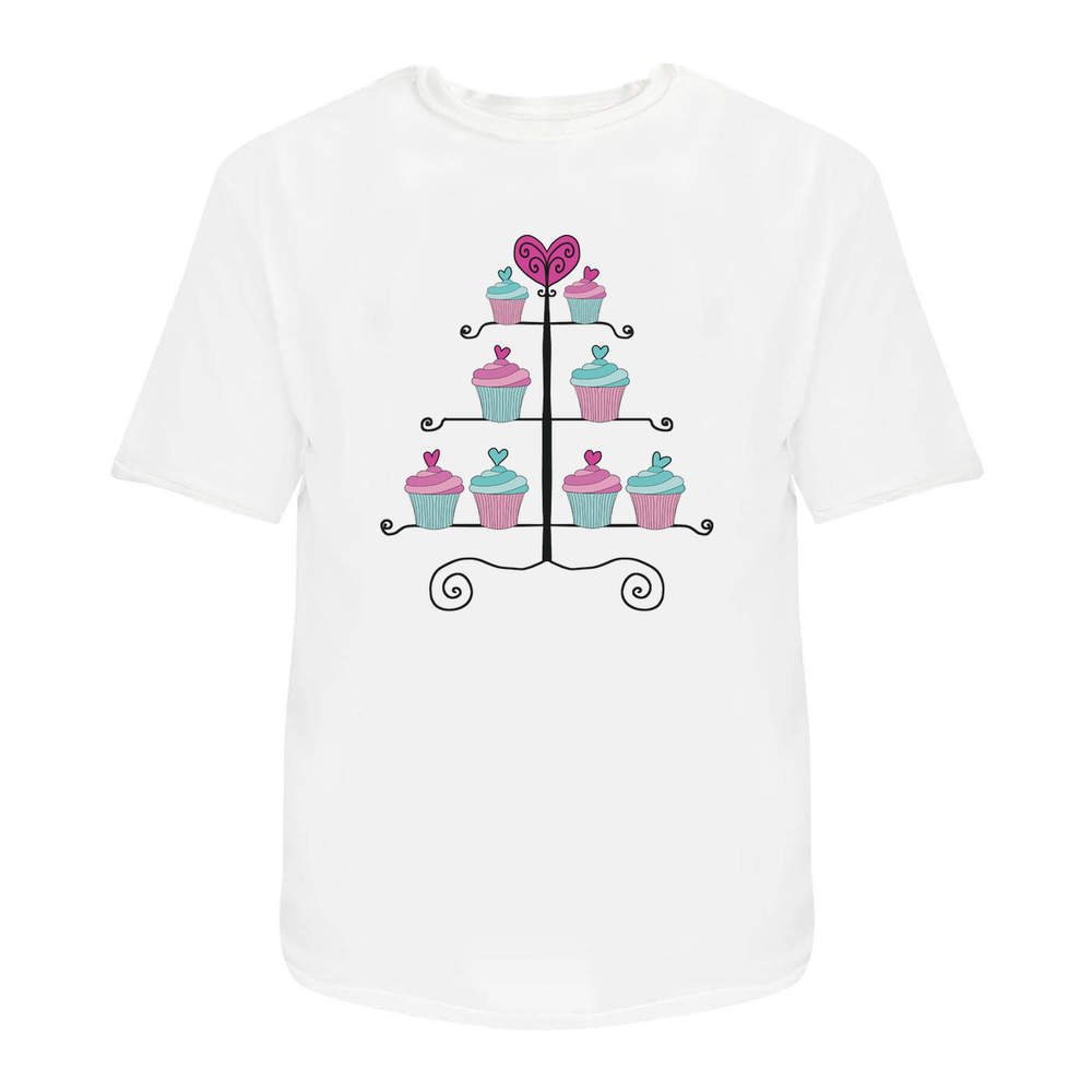 'Cupcakes On Stand' Unisex T-Shirt - 100 % Cotton, White, M (TA00205253)