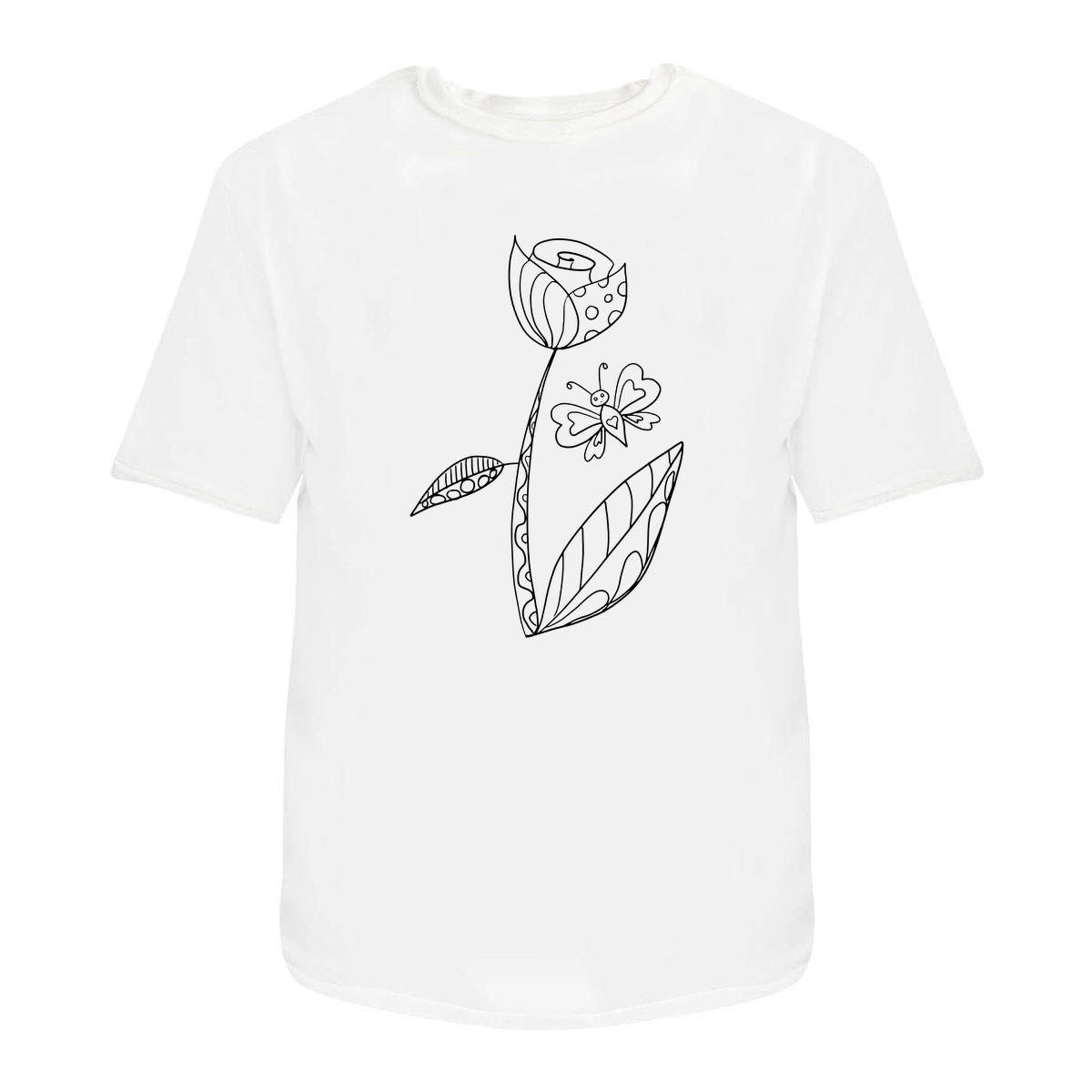 'Doodled Flower With Patterns' Unisex T-Shirt -  100 % Cotton, White, M (TA00205389)