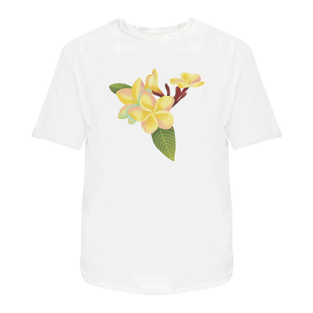 'Hawaiian Plumeria' Unisex T-Shirt - 100 % Cotton, White, M (TA00338469)