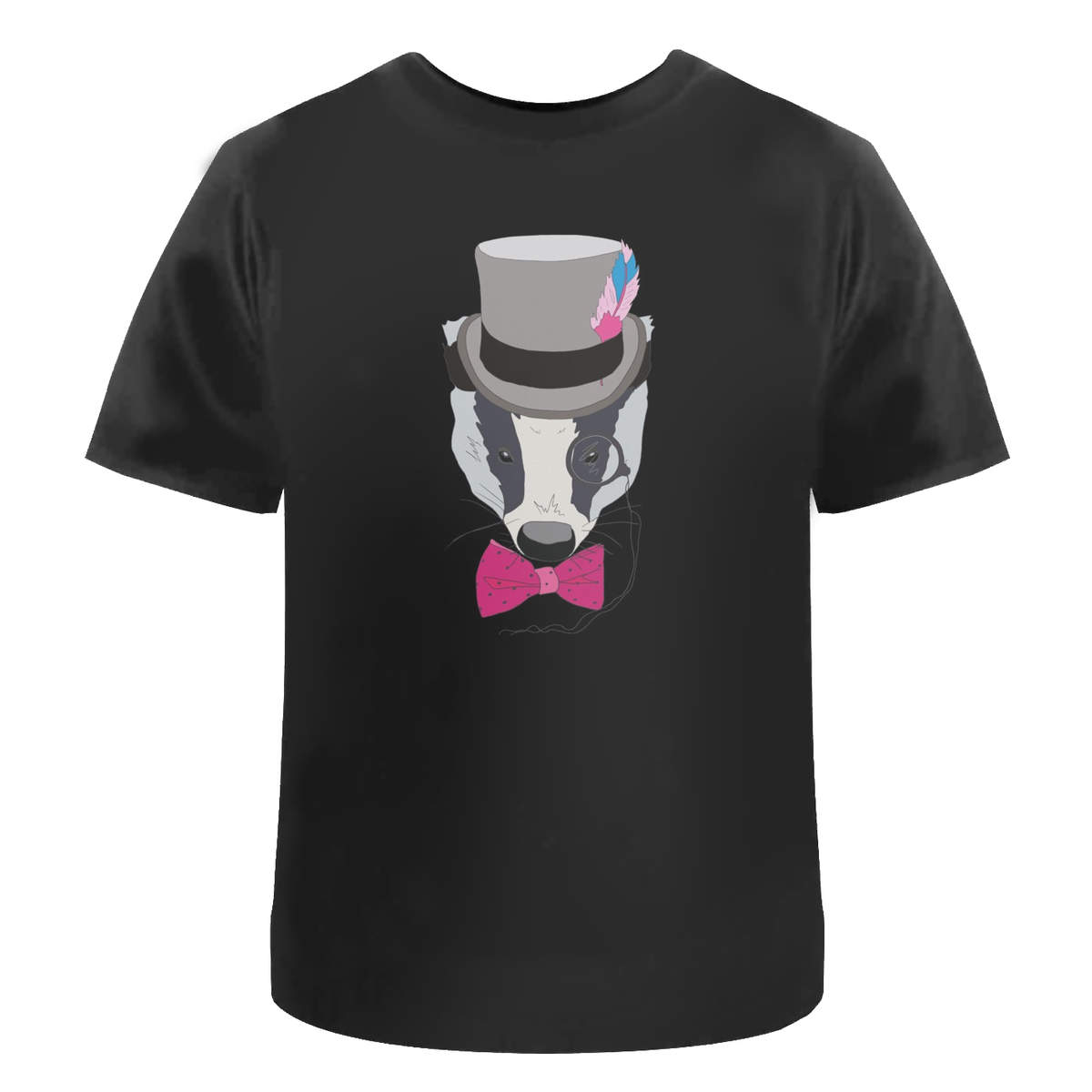 'Fancy Badger' Unisex T-Shirt - Black, M - Graphic Tee, 100% Cotton Short Sleeve Top for Men and Women (TA00151146)