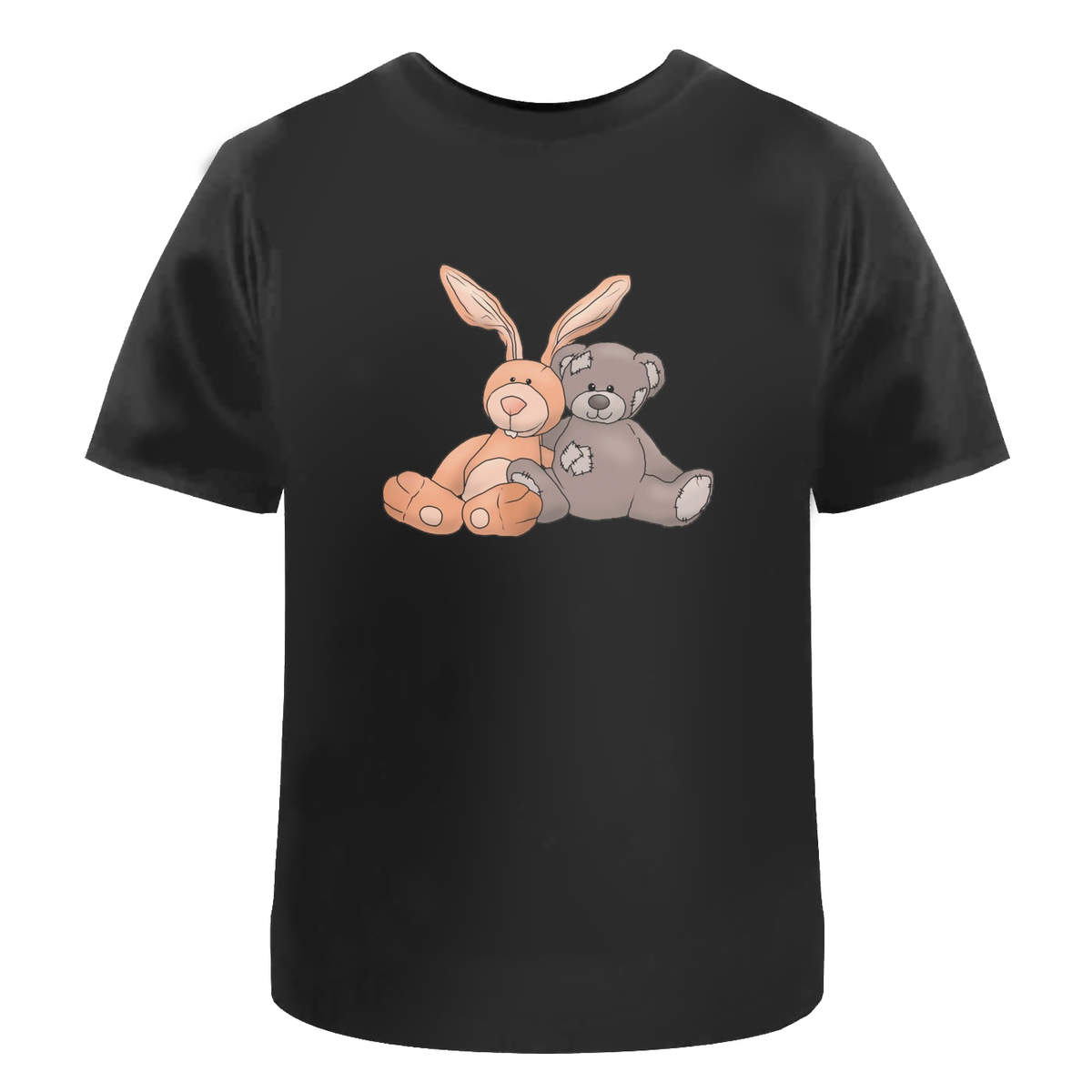 'Bunny & Teddy Toy Cuddle' Unisex T-Shirt -  100 % Cotton, Black, M (TA00206801)