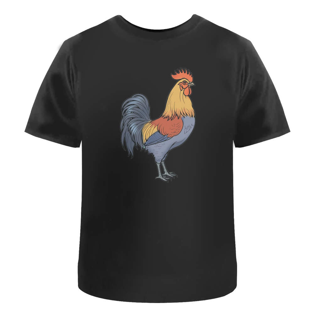 'Colorful Cockerel' Unisex T-Shirt - 100 % Cotton, Black, M (TA00304275)