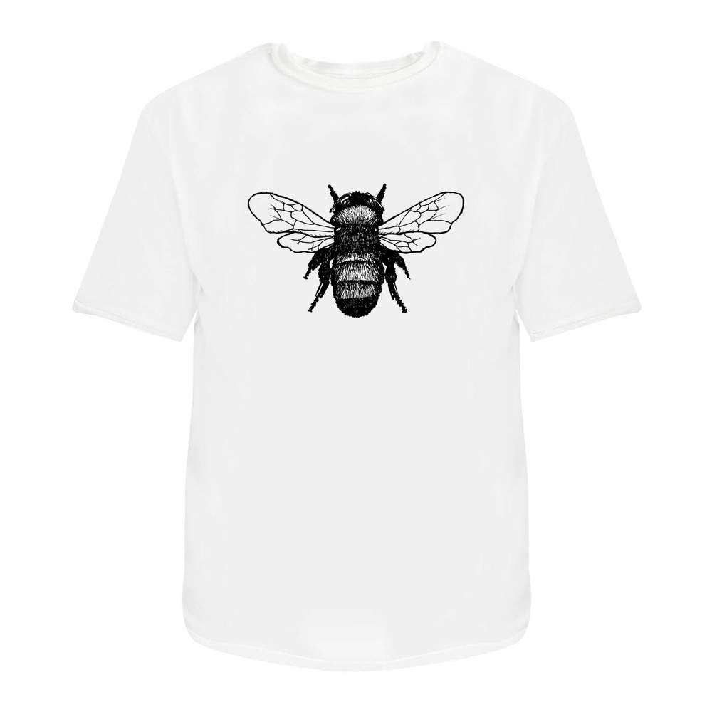 'Bumble Bee' Unisex T-Shirt - Striped Pollinator Insect Nature Illustration - 100 % Cotton, White, S (TA00001345)